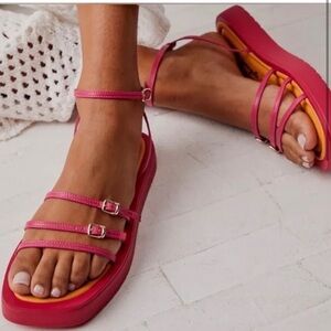 NWOT Free People Fiona strappy platform sandals in pink and orange